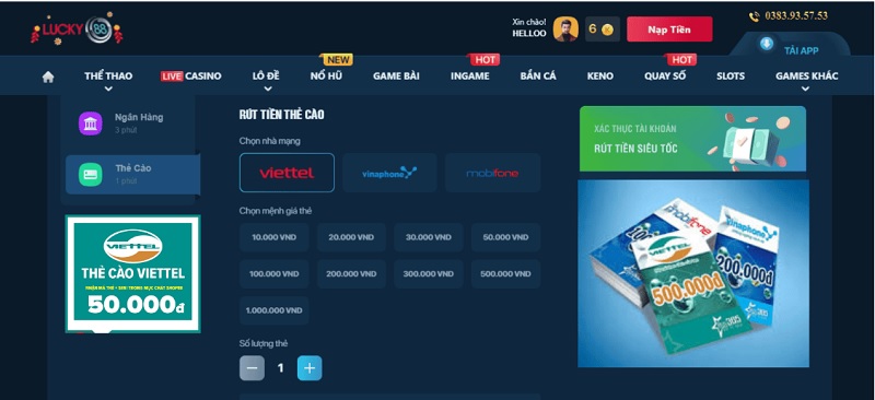 Nạp tiền Lucky88 đơn giản không ngờ